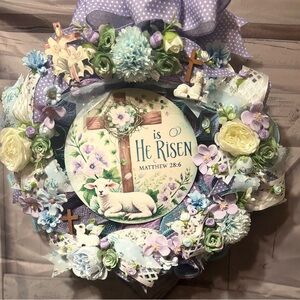 Purple and Blue Holiday Wreath with Floral Accents